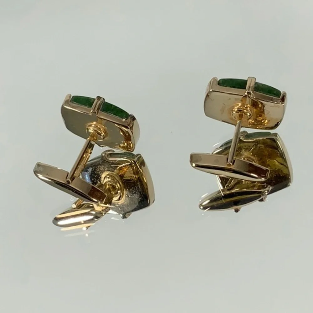 SWANK Men's Cuff Links Green Nephrite Jade and Goldtone